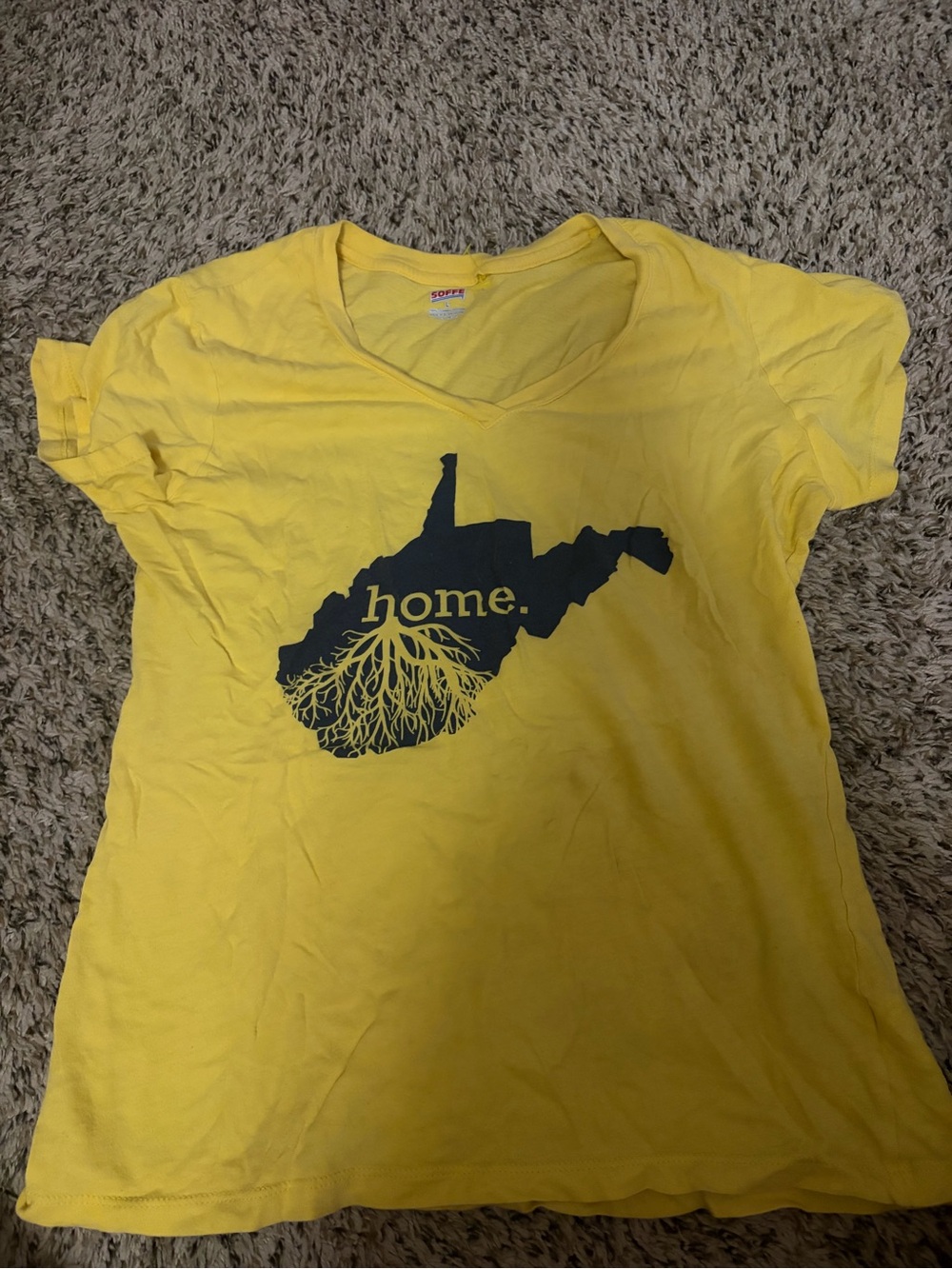 Soffe Yellow V-Neck Tee with Red Logo